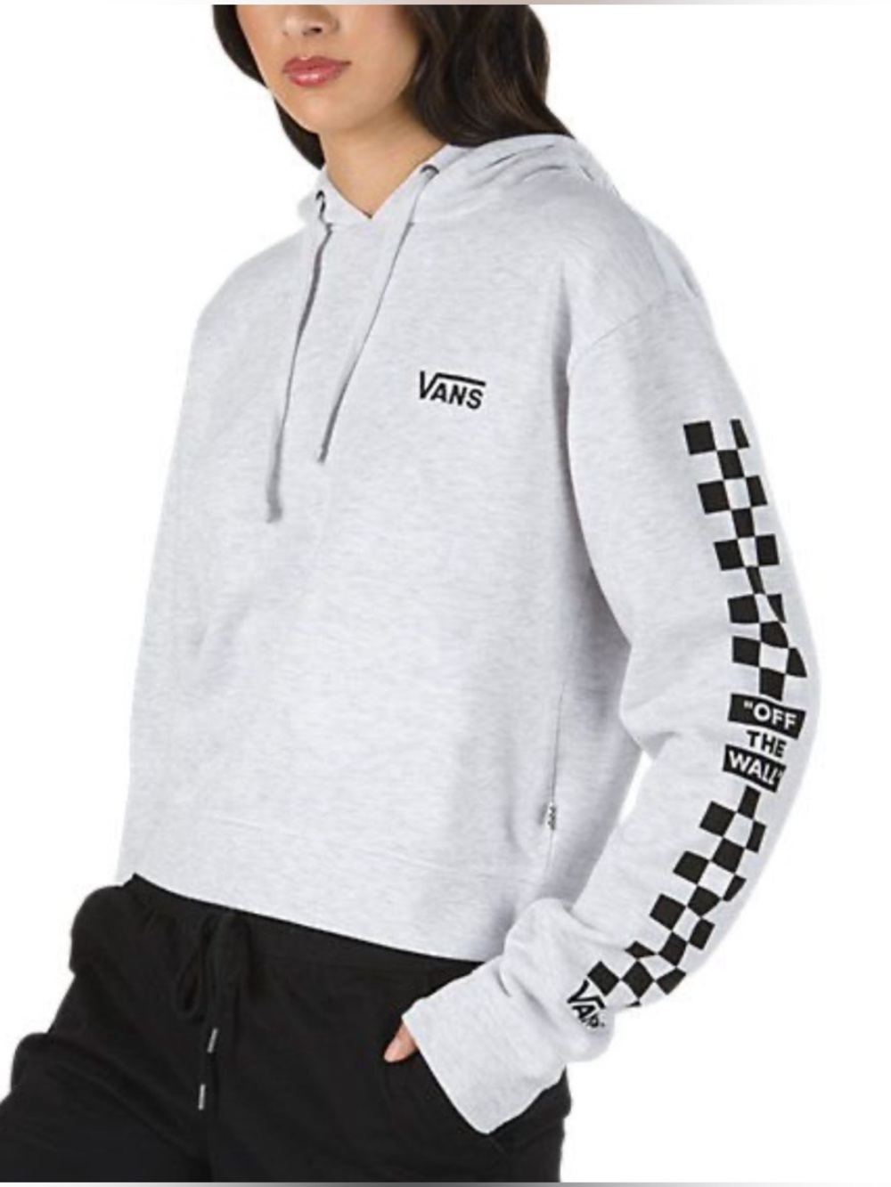 Vans Light Gray Hoodie with Black Checkerboard Sleeve
